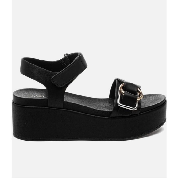 NWT J/SLIDES QUEST Black Leather Wedge Sandal - Picture 3 of 14
